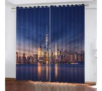 Blackout Curtains London 2 Panels 46" Wide x 90" Drop Room Darkening Polyester Fabric Eyelet Curtain 3D Big Ben Curtains Noise Reducing Window Drapes for Living Room(style 45-9)