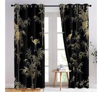 Blackout Curtains Luxury Oriental Animals printed curtains noise reduction and thermal insulation curtains eyelet curtains Black Gold for Bedroom Living Room Nursery W 90" x L 90" (2 Panels)
