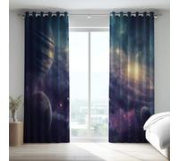Blackout Curtains Microfiber,Purple Fantasy Mysterious Universe Print Pattern Light Grommet Top Full Blackout Thermal Insulated Curtains For Living Room,52 x 84 Inch Drop 2 Panels