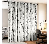 Blackout Curtains mit Scandi Minimalist for Living Room Study | Birch Trees Branches Eyelet Thermal Insulated Curtain, Grey Ring Top Window Treatments Home Decor Drapes 90" x 90 " 2 panles