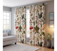 Blackout Curtains Mushroom Berries Pastoral Retro Thermal Insulated Energy Saving Eyelet Room Darkening Curtains for Bedroom W 46" x L 90" (2 Panels) Decorative Drapes Panels for Bedroom Brown Green