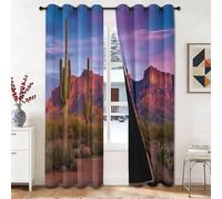 Blackout Curtains Natural Desert Style, Noise Reduction & Thermal Insulation Curtains, Deserts Mountains Cacti Printed Eyelet Curtain for Bedroom Living Room Nursery 46 x 54 inch (2 Panels)