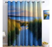 Blackout Curtains Natural Landscape Sandy Path Green Grass Eyelet Thermal Insulated Window Drapes, Blue 66” W x 72” L (2 Panels) Curtains for Bedroom Living Room Playroom
