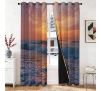 Blackout Curtains Natural Seascape, Noise Reduction & Thermal Insulation Curtains, Sun Clouds Waves Printed Eyelet Curtain for Bedroom Living Room Nursery 66 x 72 inch (2 Panels)