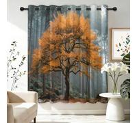 Blackout Curtains Nature Forest Fall Trees Print Thermal Insulated Eyelet Curtain - Grey Noise Reduce Soft Window Drapes, W 46" x L 54" (2 Panels) Wrinkle Free Curtains For Living Room Bedroom