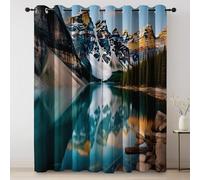Blackout Curtains Nature National Park Snow-Capped Mountains Theme, Emerald Green Thermal Insulated Noise Reducing Eyelet Curtain for Bedroom, 65 inch Opaque Drop Curtains Sets 2 Panels