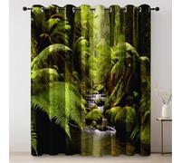Blackout Curtains Nature Rainforest Plants Print Thermal Insulated Window Drapes, Green Breathable Noise Reduction Curtains, W 66" x L 72" (2 Panels) Curtain Drapes for Bedroom Living Room Office