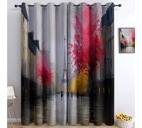 Blackout Curtains Oil Painting Paris Street Eiffel Tower White Opaque Curtain, Print Eyelet Thermal Insulated Window Drapes for Living Room Children's Bedroom 46” W x 90” L 2 Panels