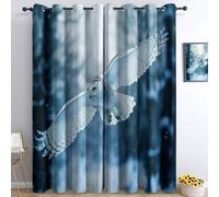 Blackout Curtains Owl In The Snow W52 x L84 3D Print Opaque Eyelet Curtain, Microfiber Fabric Sliding Drapes, for Living Room, Bedroom, Office, 2 Panels