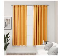 Blackout Curtains Pair Yellow 140x175 cm 100% Polyester Linen-Look Thermal Hooks