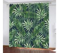 Blackout Curtains Palm Leaves 2 Panels 46" Wide x 90" Drop Room Darkening Polyester Fabric Eyelet Curtain 3D Palm Leaves Curtains Noise Reducing Window Drapes for Living Room（style 24-9）