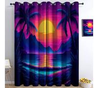 Blackout Curtains - Palm Trees And Mountains At Sunset Thermal Insulated Room Darkening Window Drapes Neon Colors, for Nursery Baby Bedroom Playroom 2 Panels, 46 x 90 Inch