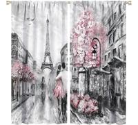 Blackout Curtains Paris Eiffel Tower View Set Thermal Insulated Treatment Solid Eyelet Insulated Noise Curtain For Living Room Bedroom Children Bedroom 2 Panels -479906633210573