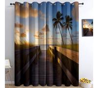Blackout Curtains Photography Sunrise Florida Keys Sidewalk Yellow Opaque Curtain, Print Eyelet Thermal Insulated Window Drapes for Living Room Children's Bedroom 66” W x 72” L 2 Panels