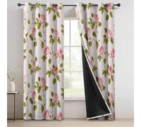Blackout Curtains Pink Roses Vines Print, Vintage Style Soft Window Drapes Room Darkening Thermal Insulation Curtains and Drapes with Grommets W 29.5" x L 65" (2 Panels) for Living Room Bedroom