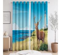 Blackout curtains Polyester material Cartoon Animal Deer Blue Green The size of the curtain is 107 x 213cm 42 inches wide x 84 inches long, For bedroom