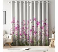 Blackout Curtains Purple Window Drapes with Beautiful Plants Flowers Printed Thermal Insulated Window Curtain Panels Adjustable Thermal Insulated Noise Reducing Curtains of 90 x 90 Inch