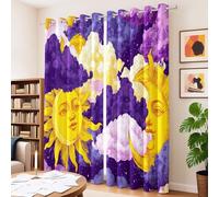 Blackout curtains Purple-Yellow with eyelets Fantasy Mysterious Starry Sky, Thermal insulation and UV protection for bedroom or living room, Set of 2 Panels W46 x L54(117 x 138 cm)