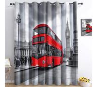 Blackout Curtains Red Double-Decker Bus Print for Bedroom Living Room, Blackout printed curtainsRed Grommet Top Room Darkening Drapes W 46" x L 54" (2 Panels)