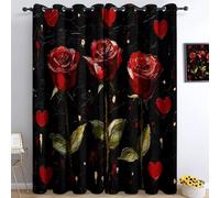 Blackout Curtains Red Love Roses W46 x L54 Soft Microfiber Thermal Insulated Noise Reduction Curtains, for Child Bedroom Living Room Eyelet Curtain, 2 Pieces