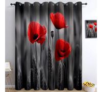 Blackout Curtains Red Poppy Energy Saving Decorative Darkening Red Opaque Panel Curtains for Decoration Living Dining W 46" x L 72" (2 Panels)