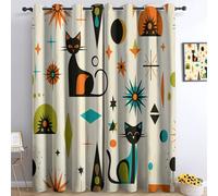 Blackout Curtains - Retro Cat Geometric Rhombus Thermal Insulated Room Darkening Window Drapes Beige, for Nursery Baby Bedroom Playroom 2 Panels, 55 x 102 Inch