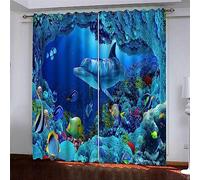 Blackout Curtains Sea Life Dolphin 3D Pattern Eyelet Thermal Insulated Curtains For Kitchen Living Room Hotel Bedroom Home Decoration Noise Reduce