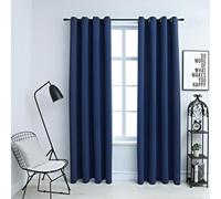 Blackout Curtains with Metal Rings 2 pcs Blue 140x225 cm