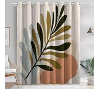 Blackout Curtains Simple Abstract Fern Leaves indoor Window decoration, Earthy Printed Eyelet Ring Top Curtain for Living Room Bedroom Soft Thermal Curtain W 66" x L 90" (2 Panels) Drop Curtains