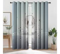 Blackout Curtains Simple Dandelions Ripples On The Water Theme, White Thermal Insulated Noise Reducing Eyelet Curtain for Bedroom - 65 inch Opaque Drop Curtains Sets 2 Panels