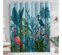 Blackout Curtains Simple Jungle Animals indoor Window decoration, Light Blue Printed Eyelet Ring Top Curtain for Living Room Bedroom Soft Thermal Curtain W 46" x L 72" (2 Panels) Drop Curtains