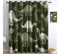 Blackout Curtains, Soft Anti-Fade Thermal Insulating Prehistory Animals Dinosaurs Print Olive Green Opaque curtains, for Bedroom Living Room Kids Room, W 46" x L 72" (2 Panels)