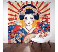 Blackout Curtains Thermal Curtains Japanese Anime Girl Black out Curtains for Bedroom Soundproof Thermal Traditional Style Geisha Eyelet Curtain for Kids Teens Room Curtain Set 2 Panels W 66" x L 72"