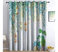 Blackout Curtains Thermal Insulated Color Watercolor Simple Plants Stars Lanterns Printed Curtains for Bedroom 2 Panels, W 29.5" x L 65" Eyelet Curtains for Living Room and office