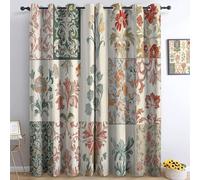 Blackout Curtains Traditional India Delicate Plants And Flowers 3D Pattern Printed Eyelet Curtains For Boys Girls W 46" x L 72" (2 Panels) Kids Bedroom Thermal Insulated Window Curtain Cream