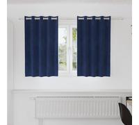 Blackout Curtains Velvet Dark Blue 140 x 140 cm Pair Eyelet Lined Thick Thermal