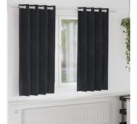 Blackout Curtains Velvet Eyelet Black 2pcs 140x175cm Heavy Drapes Indoor Thermal