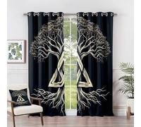 Blackout Curtains Viking - Tree of Life Curtains - Viking Celtic Norse Mythology Blackout Curtains 46 x 54 Inch (Width x Drop) 2 Panels, Mystical Spiritual Eyelet Curtains & Drapes