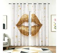 Blackout Curtains W 29.5" x L 65" - Eyelet Curtains Thermal Insulated Noise Reducing Window Curtains, Gold Modern Abstract Minimalism Print Curtain Panels for Bedroom Living Room 2 Pack