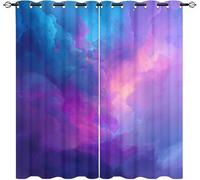 Blackout Curtains W 36" x L 84" 2 Panels Abstract Starry Sky Art Soft Thermal Insulated Eyelet Curtains for Living Room Blue And Purple Polyester Anti-Fade Privacy Drapes for Girls, Boys Bedroom
