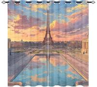 Blackout Curtains W 36" x L 84" 2 Panels Eiffel Tower Architecture Soft Thermal Insulated Eyelet Curtains for Living Room Light Blue Polyester Anti-Fade Privacy Drapes for Girls, Boys Bedroom