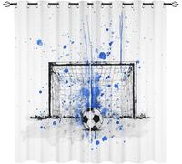 Blackout Curtains W 36" x L 84" 2 Panels Simple Football Graffiti Soft Thermal Insulated Eyelet Curtains for Living Room White Polyester Anti-Fade Privacy Drapes for Girls, Boys Bedroom