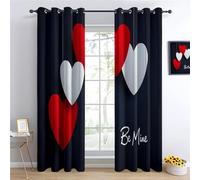 Blackout Curtains, W 46.1" x L 54.3", Dark Gray Fade-Resistant Thermal Insulated Window Treatment for Home Decor, Minimalism Lines Red Hearts Printed Pattern Curtains, 2 Panels