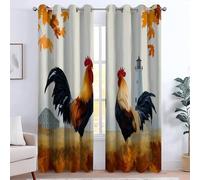 Blackout Curtains W 46.1" x L 54.3", Fade-Resistant and Thermal Insulated Orange Window Treatment for Bedroom Home Decor (2 Panels) - Nature Farm Animals Chickens Printed Pattern