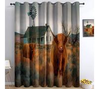 Blackout Curtains, W 46.1" x L 54.3", Khaki Fade-Resistant Thermal Insulated Window Treatment for Home Decor, Cinematic Farm Animals Cows Printed Pattern Curtains, 2 Panels