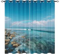 Blackout Curtains W 46" x L 54" 2 Panels Coastal Rainbow Pattern Soft Thermal Insulated Eyelet Curtains for Living Room Natural Scenery Polyester Anti-Fade Privacy Drapes for Girls, Boys Bedroom