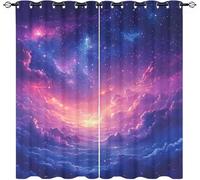 Blackout Curtains W 46" x L 54" 2 Panels Dream Illustration Soft Thermal Insulated Eyelet Curtains for Living Room Blue Starry Sky Polyester Anti-Fade Privacy Drapes for Girls, Boys Bedroom
