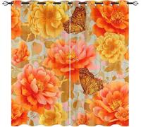 Blackout Curtains W 46" x L 54" 2 Panels Florals And Butterflies Soft Thermal Insulated Eyelet Curtains for Living Room Colorful Polyester Anti-Fade Privacy Drapes for Girls, Boys Bedroom