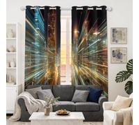 Blackout Curtains W 46" x L 54"(2 Panels), Thermal Insulated Eyelet Curtains, Modern City Skyline Print Room Darkening Drapes for Bedroom Living Room Gold