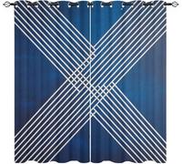Blackout Curtains W 46" x L 54" 2 Panels White Line Art Soft Thermal Insulated Eyelet Curtains for Living Room Blue Polyester Anti-Fade Privacy Drapes for Girls, Boys Bedroom